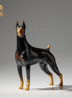 铜金岁月站立杜宾犬黄铜狗摆件客厅玄关看家护院黄铜狗装饰工艺品