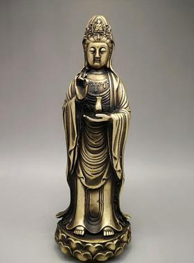 黄铜站立观音铜像摆件 家居客厅供奉装饰工艺品黄铜观音摆设