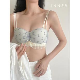 INNER樱内 蝴蝶结半杯抹胸少女文胸无肩带内衣女小胸聚拢显大裹胸