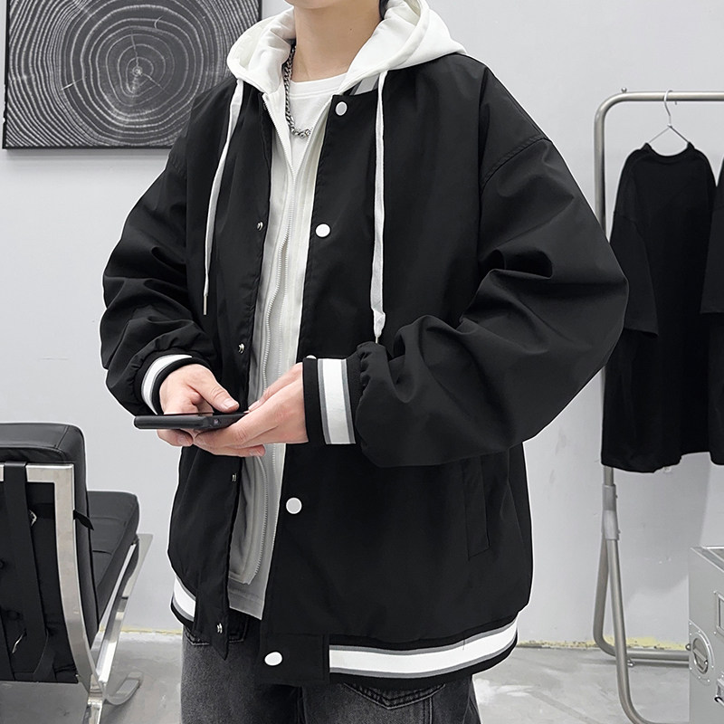 男士外套春秋2025新款美式潮牌痞帅休闲 上衣棒球服男生假两件夹