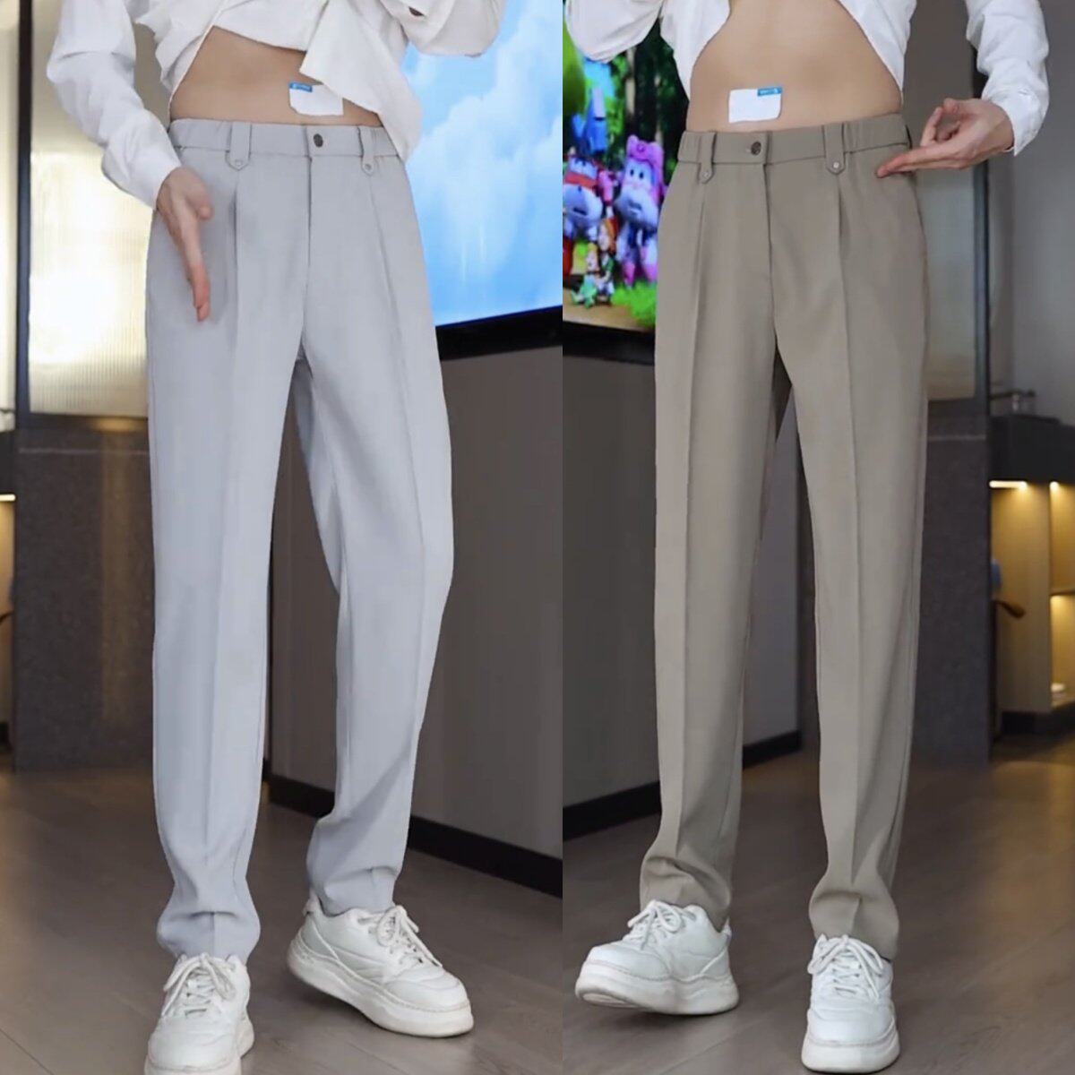 春夏男士高级感舒适垂感商务休闲西裤简约百搭宽松透气小脚直筒裤