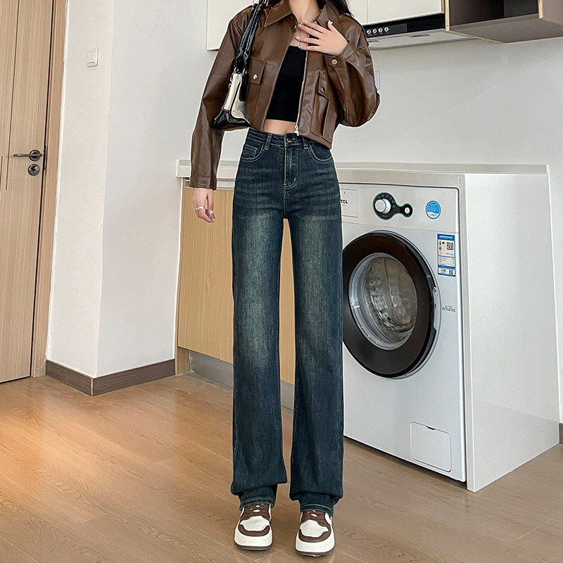 覆古蓝灰色直筒牛仔裤女2