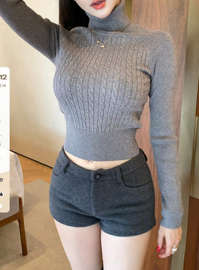 【Fart Shop】热可可榛果 高腰毛呢短裤女秋冬复古感羊毛a字裤