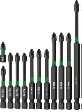 18PCS十字绿环冲击批头套装S2 PH2强磁黑色高硬度螺丝批头 跨境