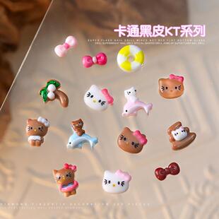 新款美甲饰品卡通椰子树海豚细闪冰透网红KT猫甜酷立体美甲装饰品