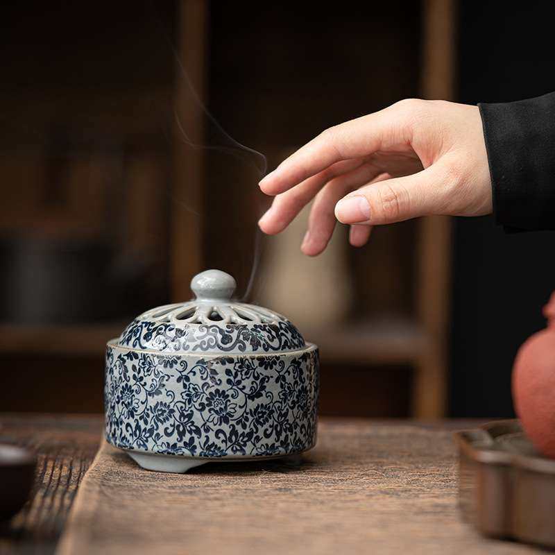 古陶泥香炉 青花缠枝莲仿古陶瓷盘香熏香摆件香薰炉家居香插香道,包装,电子元器件包装,淘宝优惠券,粉丝福利购,淘宝优惠卷