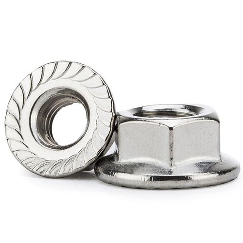 304不锈钢六角细牙法兰面螺母DIN6923防滑螺母带齿防松螺帽M10M12