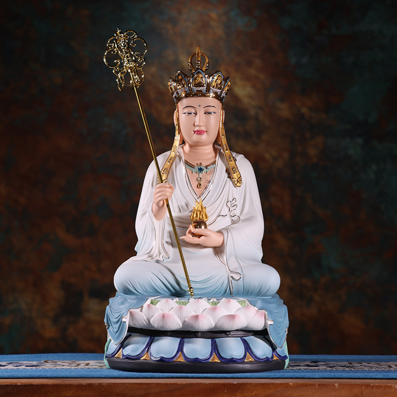 墨染留香德化彩绘九华山坐莲地藏王菩萨佛像坐像佛堂供奉陶瓷摆饰