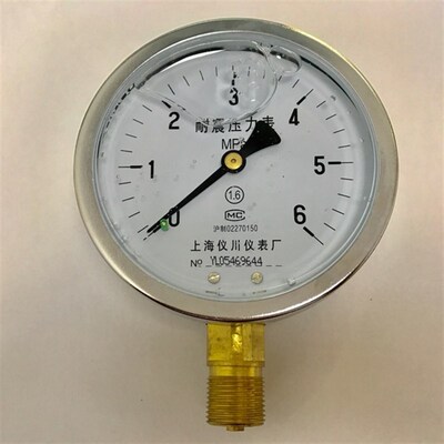 上海仪川 6mpa 耐震压力表 直径100mm 螺纹m20x1.5 yn-100 1.6级