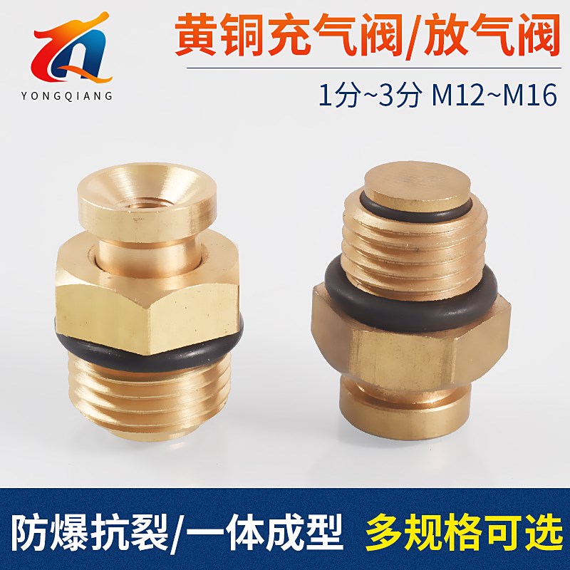 全铜平头喇叭口O型圈气涨轴充气嘴 铜芯气胀轴充气嘴配件防爆