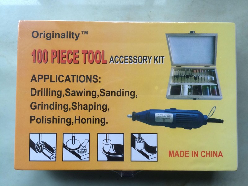 木盒装100PC电磨附件套装 打磨头树脂切割片砂纸圈毛刷雕刻铣刀