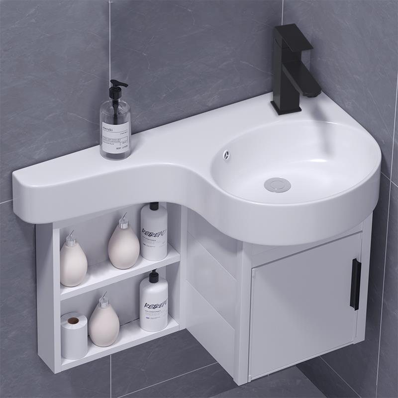小户型挂墙式洗脸盆防水太空铝浴室柜陶瓷洗手盆窄边加长深洗漱池