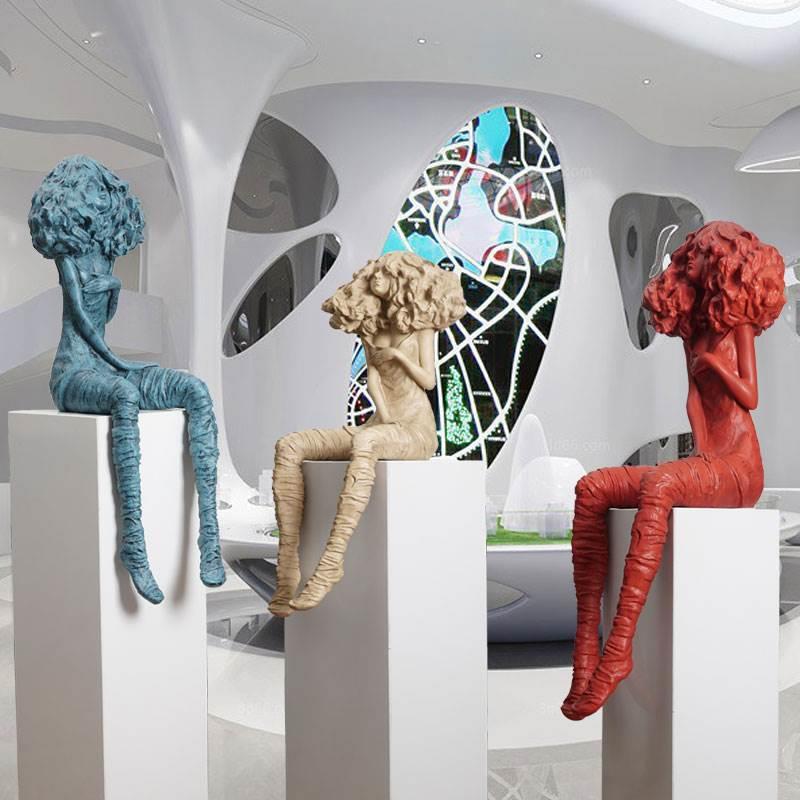 酒店大堂大型落地人物雕塑摆件售楼处展厅样板间抽象坐姿人装置品