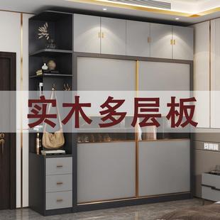 轻奢实木推拉门衣柜家用卧室现代简约趟滑移门收纳储物衣橱包安装