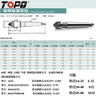 100mm TOPO拓普锥柄锪钻 扩孔钻头14 倒角钻头 90度 倒角刀