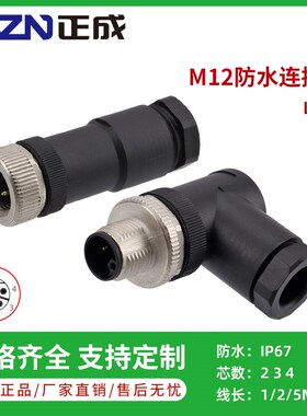 M12 L编码coding连接器3+PE大电流防水插头插座 航空插头连接器
