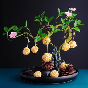 网红模拟假山花树蔬菜意境装饰飞子小凉盘荔枝虾球装饰创意餐具