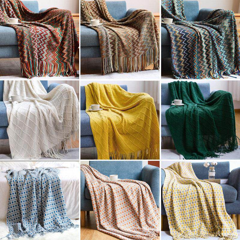 轻奢沙发盖毯尾床毯搭巾北欧毛线 线毛毯办公室午睡毯单人椅盖布