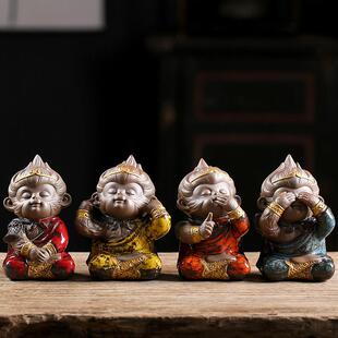 久造创意陶瓷四不猴猴子家居摆饰客厅办公室装饰品孙悟空不说不听