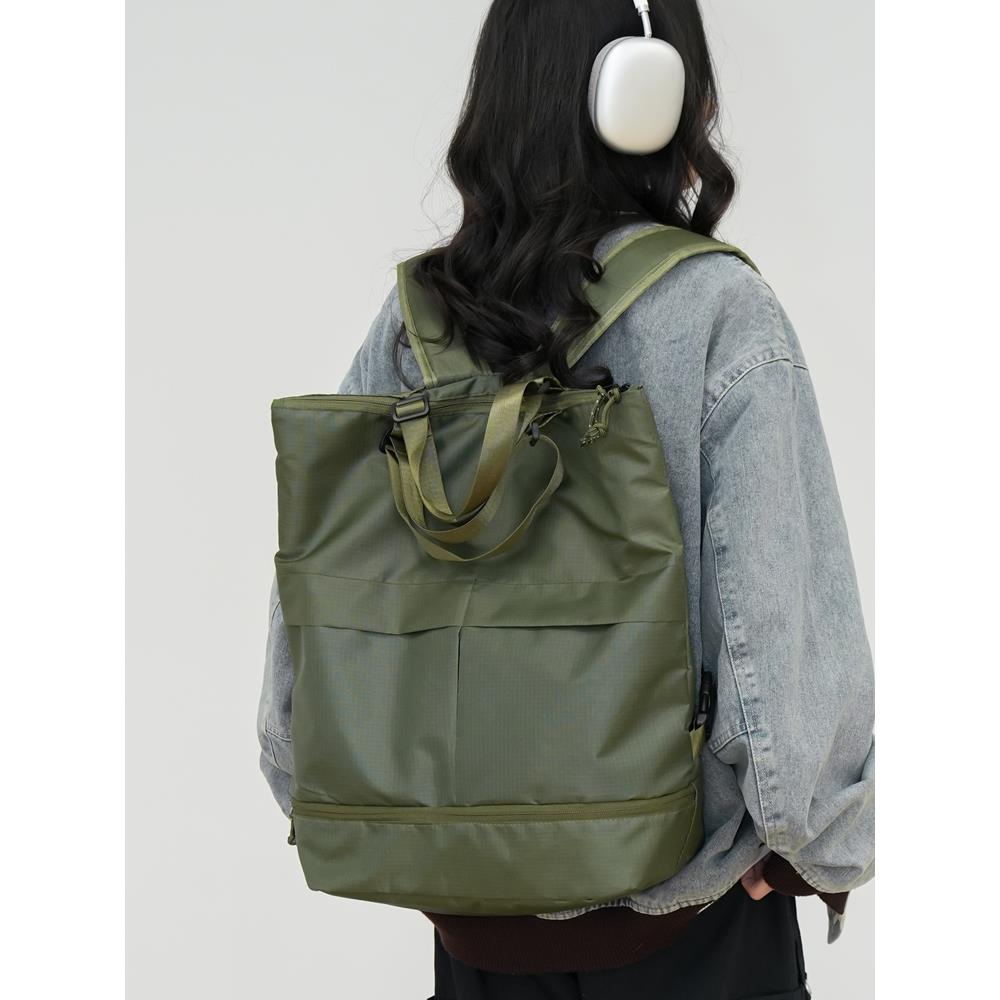 两用双肩包男女大容量单肩托特包手提拎包小众轻便旅行背包带鞋仓