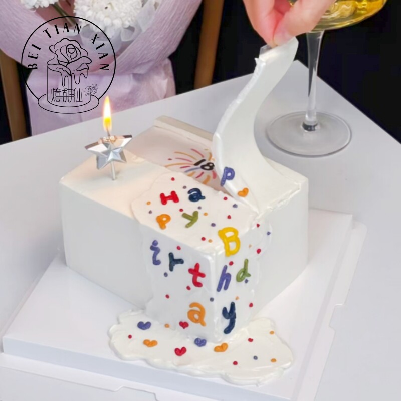 撕拉心型女生女神祝福字生日蛋糕北京上海广州成都天津全国同城送
