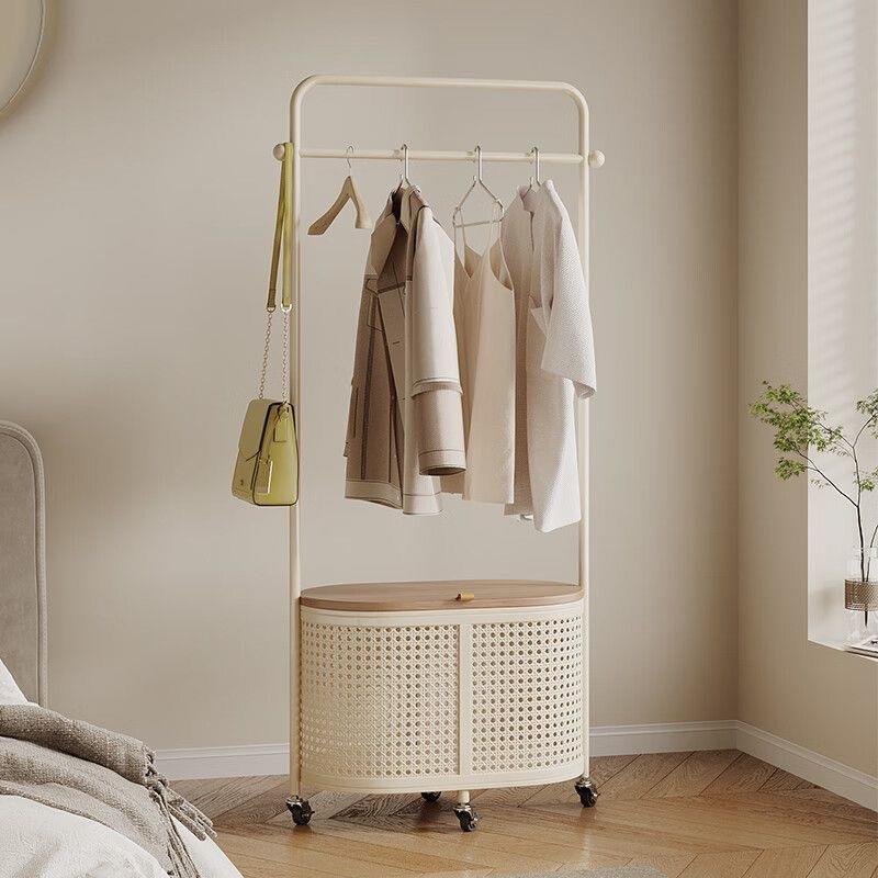 衣帽架落地卧室日式移动简易脏衣篓家用奶油风网红房间挂衣架子