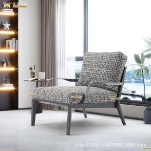 意式极简客厅躺椅懒人沙发椅亚麻布真皮休闲椅设计师实木单人椅子