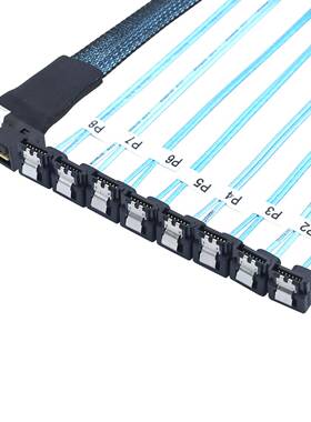 SlimSAS LP Low profile SFF-8654 8I 74P转8个SATA 7P 90度线束