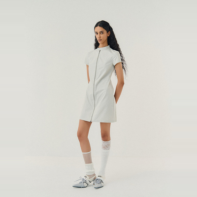 SoloForTwo quiet cool机能感连衣裙 运动感双开拉链短袖衬衫裙