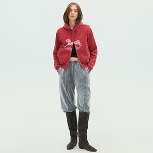 红色洗水卫衣cortis古着重度做旧磨破外套 幻兽 SoloForTwo 摇曳