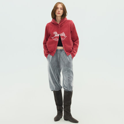 SoloForTwo 摇曳的幻兽"红色洗水卫衣cortis古着重度做旧磨破外套