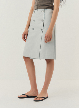 SoloForTwo‘内敛时髦人’裙裤 条纹肌理双排扣灰色半裙式中裤