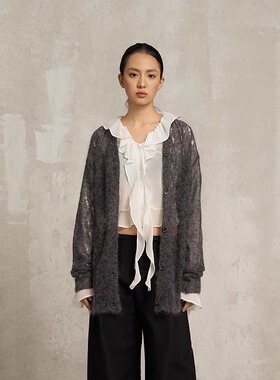 SoloForTwo编织空气感针织开衫 秋亲肤马海毛 中长款毛衣镂空外套