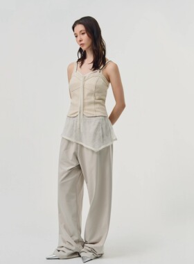 SoloForTwo 搭配多样性 复古做旧罗纹针织吊带拉链背心