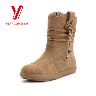 意尔康女靴2025新款中筒靴女平底时装靴子复古切尔西靴正品女鞋