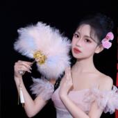 扇子羽毛扇团扇折扇新娘结婚罗莉塔走秀仙气婚礼蕾丝秀禾旗袍高级