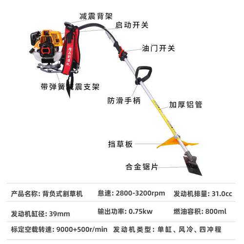 四冲程背负式汽油割草机汇林139B大功率家用割灌开荒土除草机