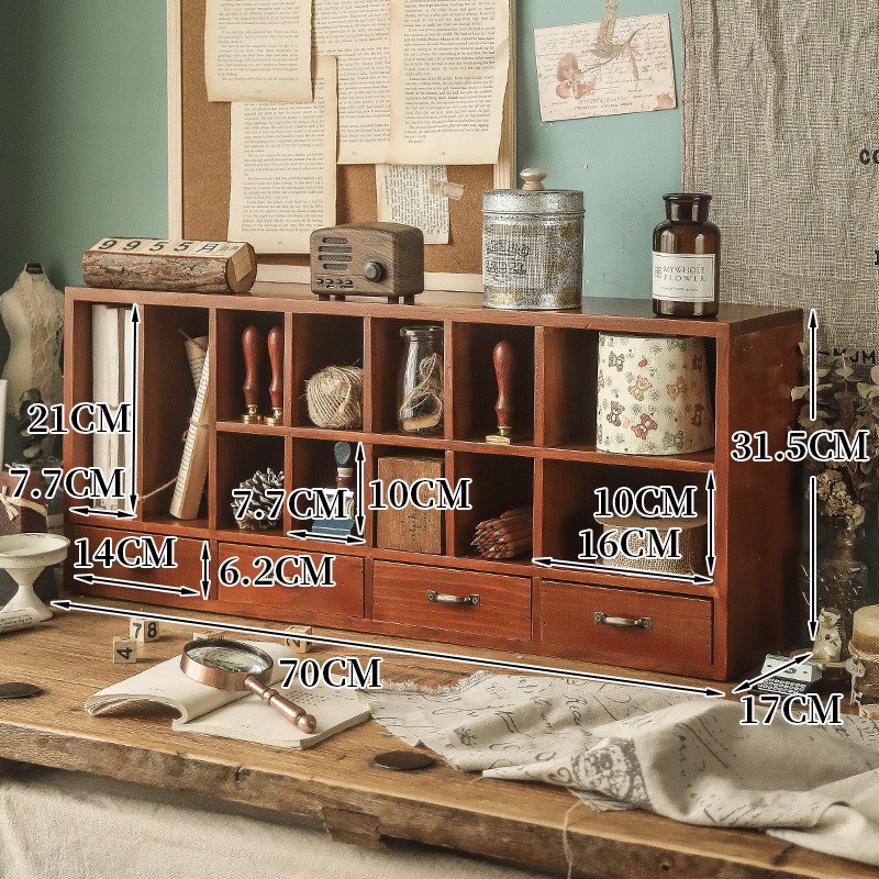 学生宿舍桌面收纳盒木质文具手账置物架书桌多功能抽屉格子整理柜