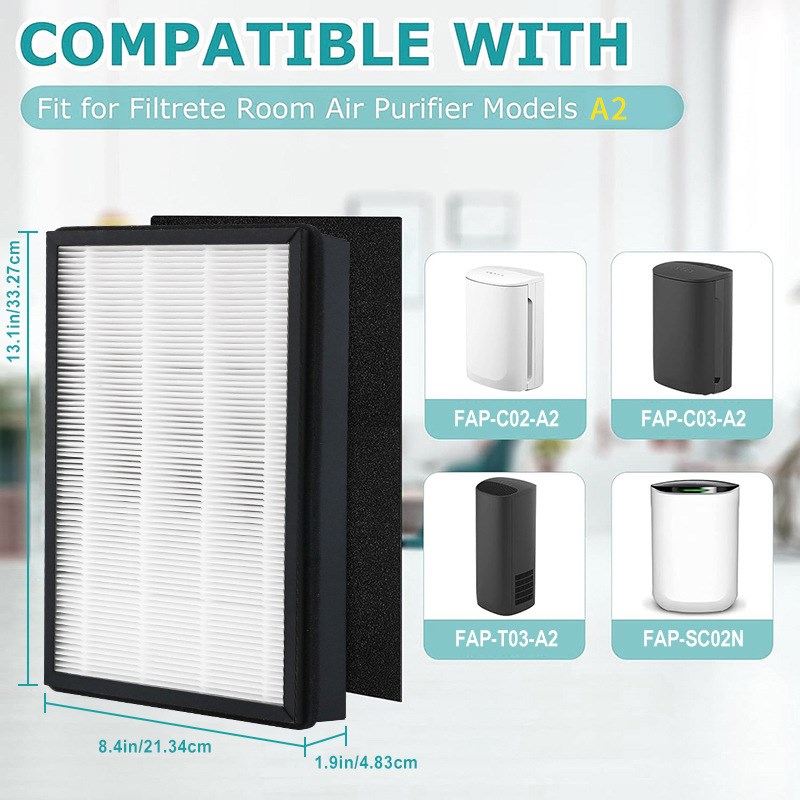 适配Filtrete Room空气净化过滤器滤芯HEPA A2尺寸除霾PM2.5 套装