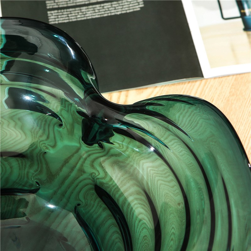 家居玻璃水果盘简约轻奢 样板房间吹制波浪异形客厅摆件装饰饰品