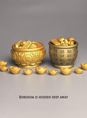 无聊了，摆个聚宝盆来招财治愈电脑桌面日式工位办公桌小摆件装饰