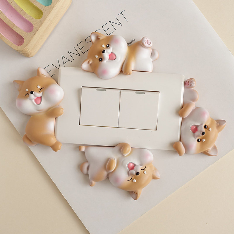 创意开关装饰墙贴可爱柴犬3d立体电灯开关贴现代简约边框插座遮挡