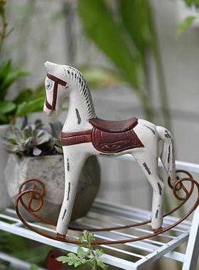 外单摇摇木马覆古怀旧实木家居摆件花园装饰ins风阳台儿童房摆设