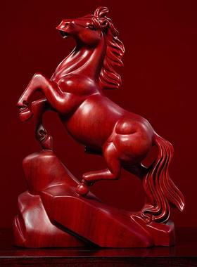 红花梨木雕生肖马摆件红木马到成功办公室桌面装饰红色木马工艺品