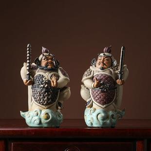 石湾公仔工艺精品门客厅电视酒柜镇宅招财装饰品门神中式陶瓷摆件