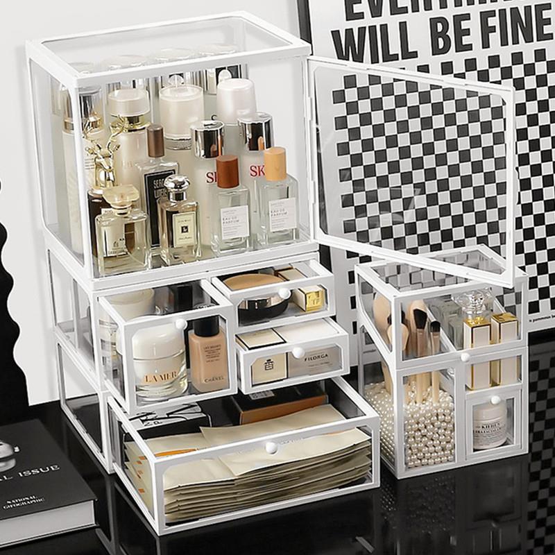 特大号化妆品收纳盒桌面防尘大容量护肤整理柜家用玻璃透明置物架