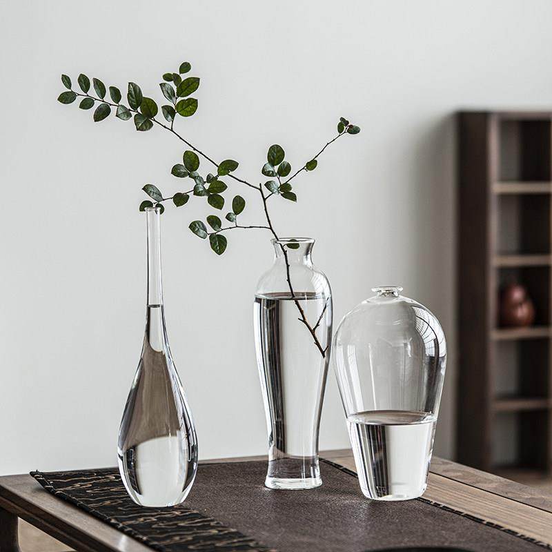 禅意玻璃花瓶透明花器中式简约水养复古日式插花器皿创意摆件梅瓶,家居饰品,花瓶,淘宝优惠券,粉丝福利购,淘宝优惠卷