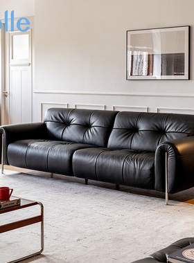 zolle逸格沙发/全真皮黑色中古包豪斯风客厅不锈钢金属沙发小户型