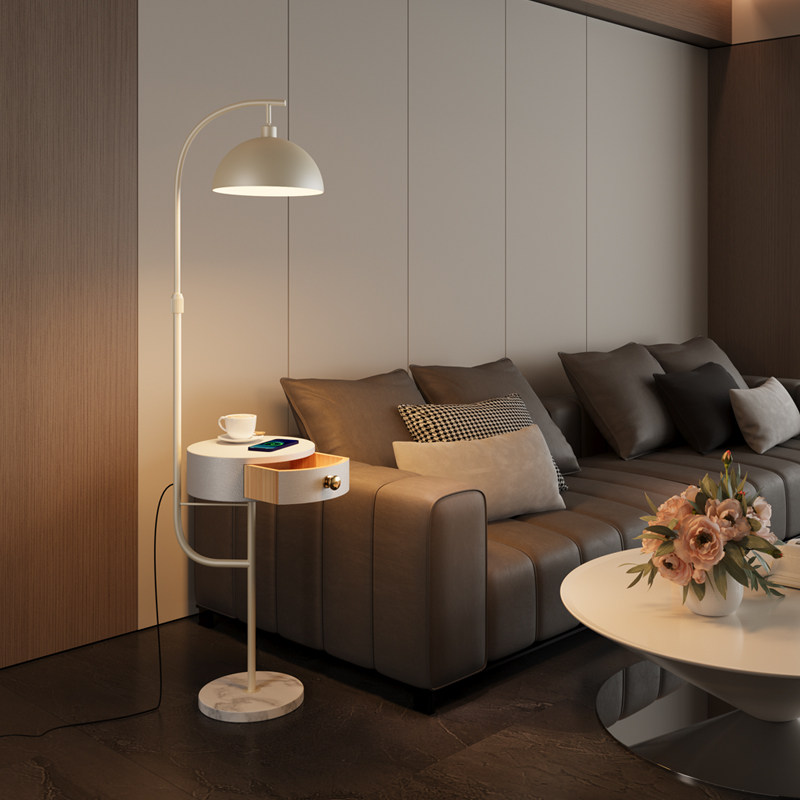 北欧简约铁艺落地灯客厅卧室床头置物架带抽屉装饰台灯