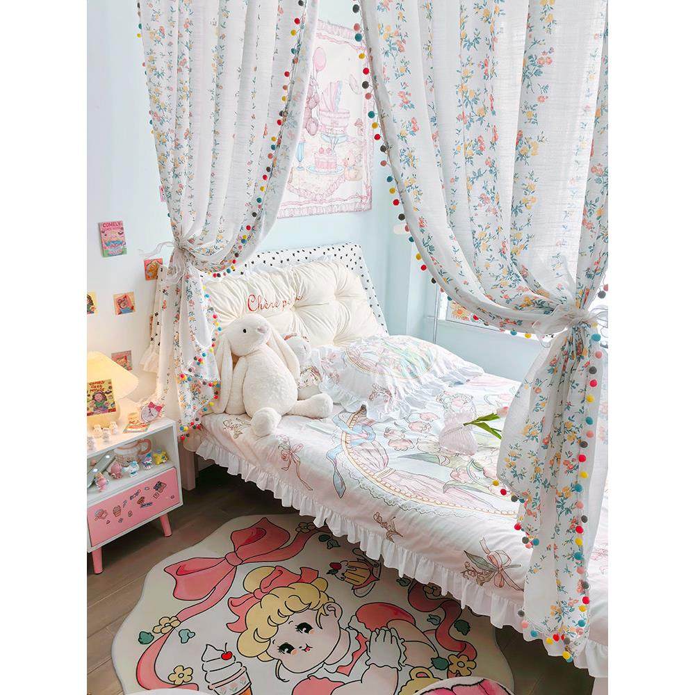 卧室床对门隔断碎花布艺窗帘法式屏风女孩门帘半遮光免打孔屏风,居家布艺,垂直帘/梦幻帘,淘宝优惠券,粉丝福利购,淘宝优惠卷